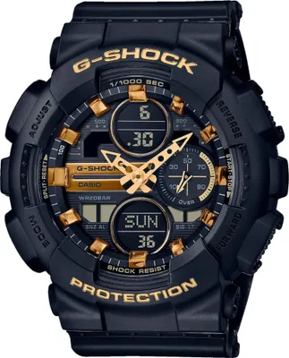 Productafbeelding van G-Shock GMA-S140M-1AER Casio, zwarte duikhorloge, chronograaf, goudkleurig, 20 ATM waterdicht