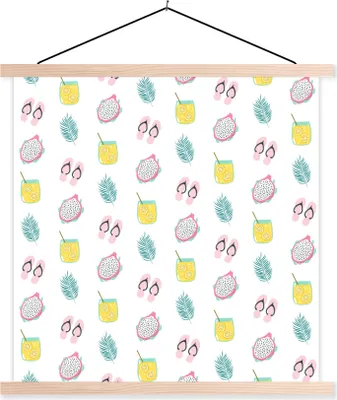 Produktbild von MuchoWow® Textilposter Sommer - Pastell - Muster 60x60 cm mit holzfarbenen Rahmen - Wanddekoration