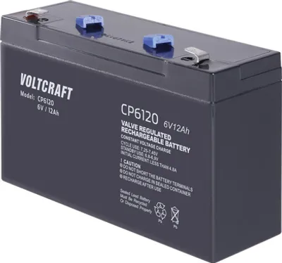 Immagine prodotto di VOLTCRAFT CE6V/12Ah VC-12713950 Batteria al piombo 6 V 12 Ah al piombo (AGM) (L x A x P) 151 x 100 x 50 mm Connettore piatto 6,35 mm