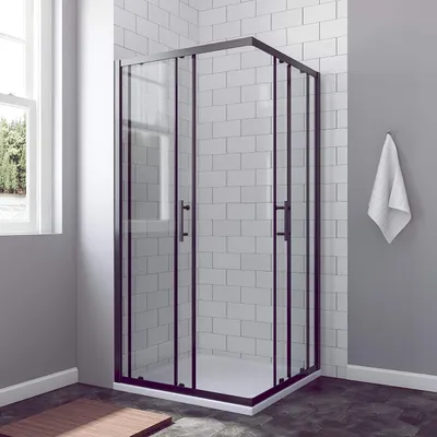 Produktbild von AQUALAVOS Duschkabine 90x90x195cm Schwarz Eckeinstieg Doppel Schiebetür 6mm Nano ESG Sicherheitsglas Duschabtrennung für Duschwanne oder Fliesen