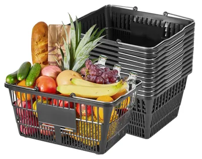 Produktbild von Aufbewahrungskörbe, stapelbares Design, tragbar für den Lebensmitteleinkauf, Rot