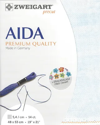 Immagine prodotto di AIDA Zweigart Precut 14 ct. Star Aida 3706 colore 5139 blu vintage, tessuto per ricamo a punto croce 48x53 cm