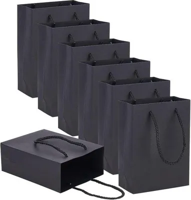 Produktbild von Famanu Geschenkbeutel aus Karton - schwarz - 10 Stück - 12x6x16cm