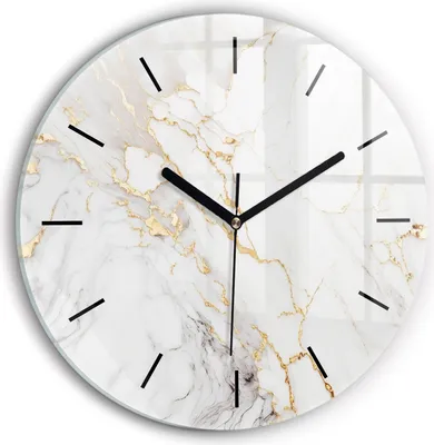 Produktbild von Wallfluent Wanduhr – Stilles Quarzuhrwerk - Uhr Dekoration Wohnzimmer Schlafzimmer Küche - Zifferblatt mit Striche - schwarze Zeiger - 30 cm - Dekorativer Marmor