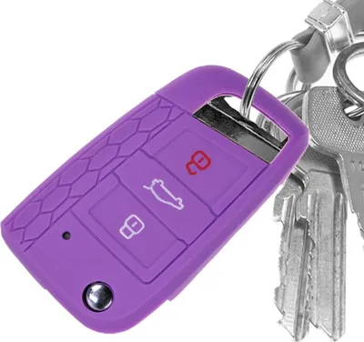 Produktbild von Auto Schlüssel Hülle Silikon Schutz Cover im Wabe Design Lila kompatibel mit VW Polo Golf 7 VII GTI GTD GTE R 3 Tasten Klappschlüssel