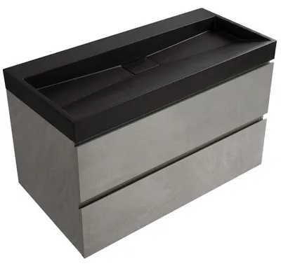 Productafbeelding van Badkamermeubel Carole - betonkleurig grijs + wastafel Vita - zwart, mat - 100x58x46 cm