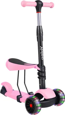 Produktbild von Yoleo 3-in-1 Kinder Roller Scooter mit abnehmbarem Sitz, 3 Räder, Höheverstellbaren Lenker für Kinder oder Jungen ab 2 Jahre (Rosa)