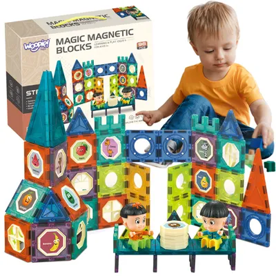 Image de Château de blocs magnétiques Woopie, 98 pièces