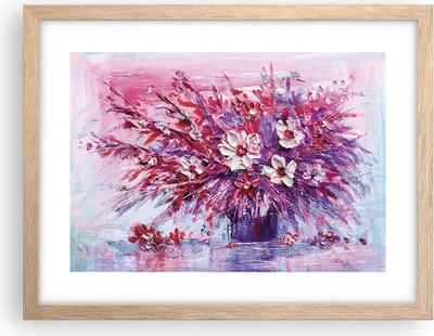 Produktbild von Gerahmtes Poster - Rahmen in heller Eiche - Pastos Blumen Rosa - 40x30 cm - Wand Bild - Wanddeko - Wandbilder - Kunstposter - Wandposter - Bilderrahmen - Bilder - Kunstdruck - P2NAA40x30-4530