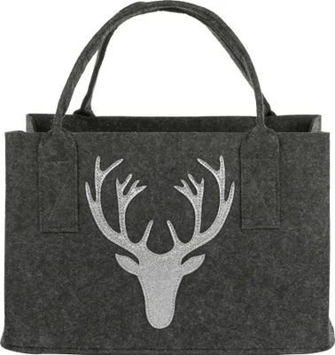 Nordstern Filztasche Kaminholztasche mit funkelndem Hirschkopf - Dunkelgrau - 40 x 25 cm