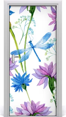 Produktbild von Tulup Türaufkleber 95x205 cm Dekorative Aufkleber Selbstklebend Wasserdichte Tapete Abnehmbar Schlafzimmer Wohnzimmer Wohnkultur - Blumen und Libellen