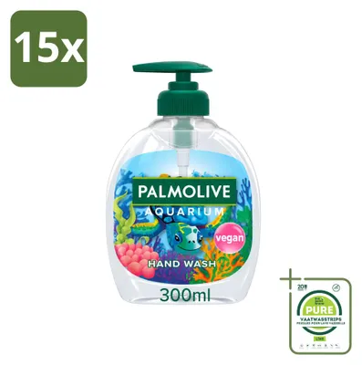 Imagen del producto de 15 unidades de jabón líquido para manos Palmolive Aquarium, vegano, 300 ml, pack grande