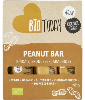 Produktbild von BioToday Vegan Schoko Riegel mit Erdnüssen 120g – vegan, glutenfrei, proteinreich Snack