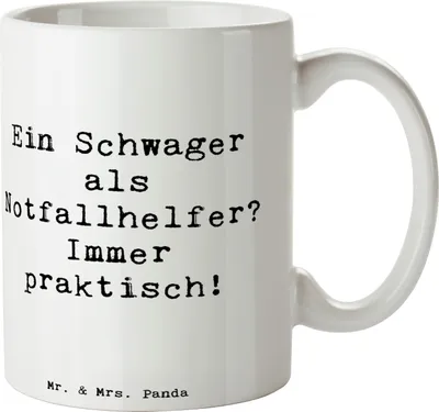 Produktbild von Mr. & Mrs. Panda Geschenktasse Spruch Schwager Notfallhelfer - Weiß - Geschenk, handgefertigt, Freude, Verwandtschaft, Teetasse, Handarbeit, kaffeetasse keramik, Tasse