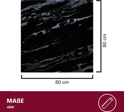 Produktbild von HOOZ Glasplatte als Tischplatte in 80x80cm Facettenschliff, Schutzplatte mit 6mm ESG Sicherheitsglas (Marmoroptik Schwarz)