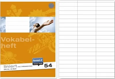 Produktbild von Vokabelheft A4 liniert mit 2 Mittelstrichen 40 Blatt