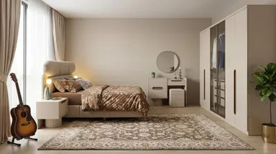 Produktbild von Elegantes Schlafzimmer Set Beige Holz Metall Komplettset 4 Teilig