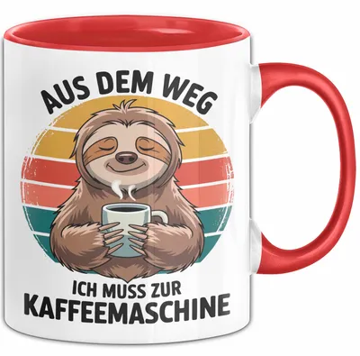 Produktbild von Faultier Kaffee Liebhaber Tasse Geschenk Lustige Geschenkidee Spruch Aus Dem Weg Ich Muss Zur Kaffeemaschine (Rot)