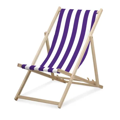 Image de Chaise longue - à larges rayures - violet - pliable - en bois de hêtre - supporte jusqu'à 95kg - dossier réglable en 3 positions - Chaise longue de plage