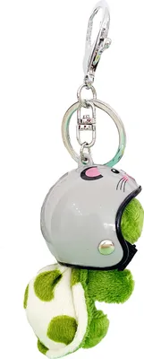 Produktbild von Plüsch-Schildkröten-Schlüsselanhänger mit Helm, Metallring, lustiger, weicher, flauschiger Rucksack-Ornament, Anti-Verlust, niedlicher Tier-Schlüsselanhänger, Taschenzubehör-H