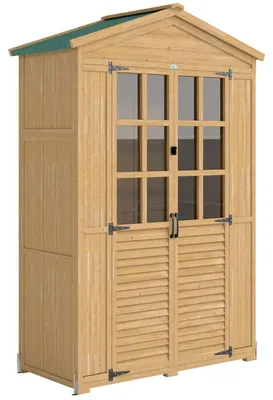 Immagine prodotto di Armadio da giardino in legno, con ripiani e porta con serratura | Colore: marrone chiaro | Dimensioni: 57,5 x 128 x 197 cm