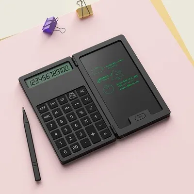 Produktbild von Technische Rechenschieber mit 5-Zoll-Touchdisplay und Stift, 12-stelliger 2-in-1 Basisrechner, tragbarer und faltenbarer Rechner für Schule und Büro
