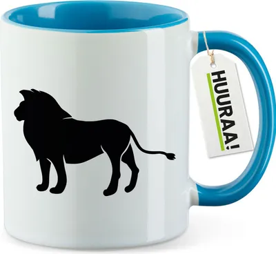 Produktbild von Huuraa Kaffeetasse Löwe Silhouette 330ml Blau Keramik Kaffeebecher Geschenkidee