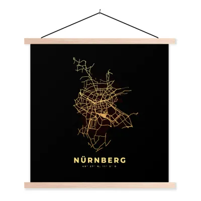 Produktbild von MuchoWow® Textilposter Gold - Stadtplan - Nürnberg - Karte 120x120 cm mit holzfarbenen Rahmen - Textil-Poster