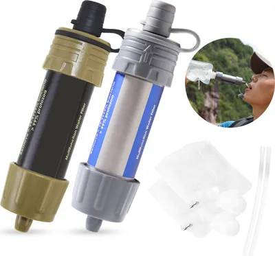 Obrázok produktu pre 2 ks vonkajší vodný filter, systém filtrácie vody zo slamy, čistička vody pre núdzové situácie, kempovanie, cestovanie, turistiku
