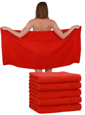 Produktbild von Betz 6 Stück Duschtücher 70 x 140 cm PREMIUM 100% Baumwolle Liegetuch Strandtuch   Farbe: rot