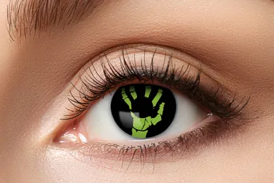 Produktbild von Kontaktlinsen Zoelibat Eyecatcher Green Hand 12 Monatslinsen Grün ohne Sehstärke Halloween
