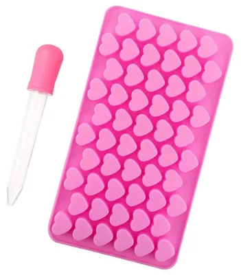 Produktbild von Silikonform Herz 55 Gitter mit Pipette für Pralinen, Eiswürfel, Süßigkeiten