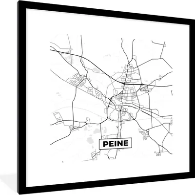 Produktbild von MuchoWow® Gerahmtes Poster Peine - Karte - Stadtplan 40x40 cm - Poster mit Schwarzem Bilderrahmen Wandposter Rahmen Foto Bilder - Poster - Plakat im Rahmen