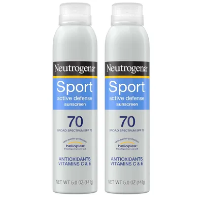 Produktbild von Neutrogena Sport Active Defense SPF 70 Sunscreen Spray, Sweat & Water Resistant, Broad Spectrum, Oxybenzone-Free, Twin Pack, 2 x 5 oz