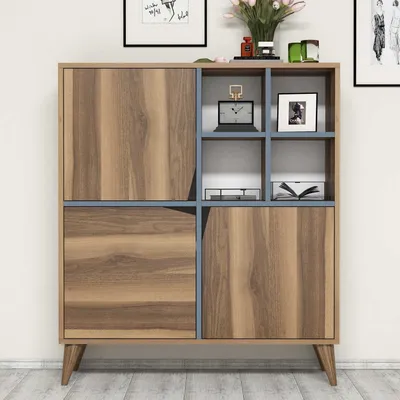 Produktbild von Skye Decor, Pulse - Walnut, Blue, Mehrzweckschrank, Nussbaum, 100 % MELAMINBESCHICHTETE SPANPLATTEN, 100 x 30 x 115 cm