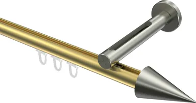 Produktbild von Interdeco Innenlaufstange / Gardinenstange mit Innenlauf Messing-Optik / Edelstahl-Optik, Typ Siteno Savio (Kegel), 20 mm Ø 1-läufig, 140 cm