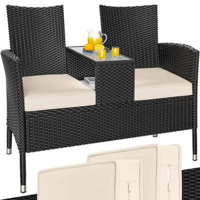 Produktbild von CASARIA® Gartenbank Wetterfest Polyrattan Tisch Auflagen 320kg Belastbarkeit Garten Balkon Bank Möbel Kinobank Sitzbank 2-Sitzer 143x55x88cm, Farbe:creme