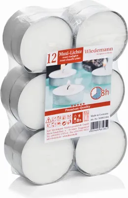 Produktbild von INNA-Glas Maxi Teelichter KENNY, 12 Stück, weiß, 1,9 cm, Ø5,7 cm, 8h - Teelicht Kerzen