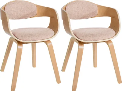 Produktbild von CLP 2er Set Stühle Kingston Stoff mit Polsterung und robustem Holzgestell,natur/creme natur