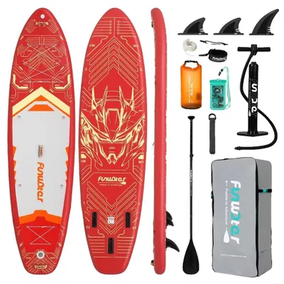 Image de Planche de stand-up paddle gonflable, surface antidérapante, supporte 350 lbs, couleur rouge