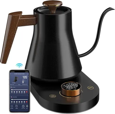 Produktbild von Intelligenter Wasserkocher mit WLAN-Steuerung – Edelstahl, 0,8 Liter Fassungsvermögen, präzise Temperaturregelung (±1 °F), ideal für Kaffee und Tee.