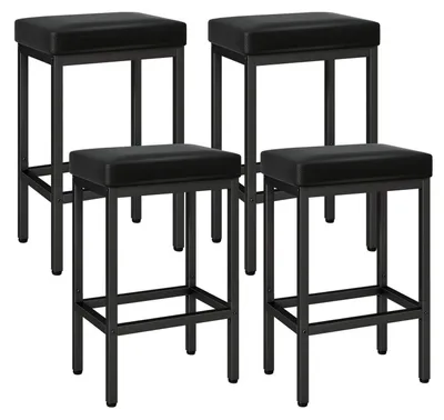 Productafbeelding van Barkrukken, set van 4, 66 cm hoog, zwart, metaal, zonder rugleuning, bekleed met Polyurethanleer