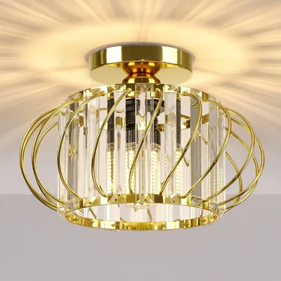Deckenleuchte mit Kristallen, gold, rund, E27, 28 cm