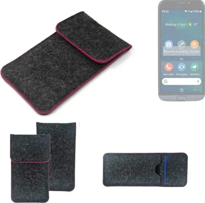 Produktbild von K-S-Trade Handy Schutz Hülle kompatibel mit Doro 8050 Schutzhülle Handyhülle Filztasche Pouch Tasche Case Sleeve Filzhülle dunkelgrau rosa Rand