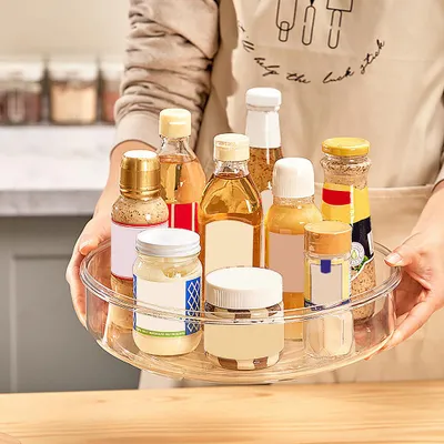 Produktbild von Drehbarer Gewürz-Organizer für die Küche, Gewürz-Aufbewahrungsbox & Küchen-Aufbewahrungsbox, platzsparendes Gewürzregal 30 × 8 cm