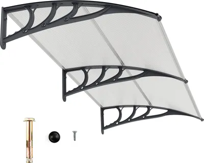 Obrázok produktu pre Strieška COSTWAY na vchodové dvere 199x99cm, strieška z hliníka a polykarbonátu, priehľadná konzolová strieška, strieška na vchodové dvere strieborná