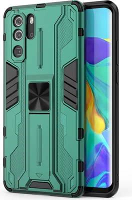 Produktbild von Huawei P30 Pro Hülle, Dual Layer PC TPU Bumper Stoßfest Ständer Schutzhülle für Huawei P30 Pro Grün