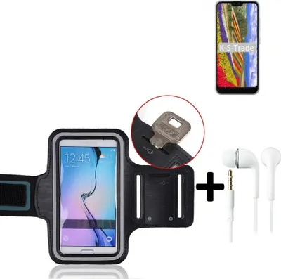 Produktbild von TOP SET kompatibel mit Kyocera GRATINA KYV48 Neopren Jogging Armband Sportarmband Oberarmband kompatibel mit Kyocera GRATINA KYV48 schwarz mit