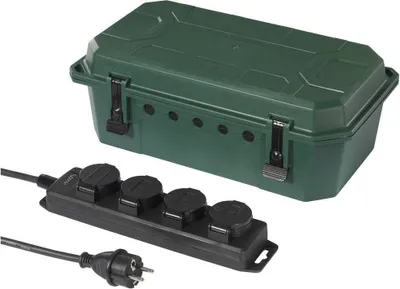 Produktbild von Sygonix SY-5598168 Verteilerbox 4fach Standard-Grün (seidenmatt), Schwarz erhöhter Berührungsschutz, mit 4-Fach Steckdo