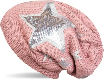 Produktbild von styleBREAKER warme Feinstrick Beanie Mütze mit All Over Vintage Stern Print, Pailletten Stern und sehr weichem Fleece Innenfutter 04024091